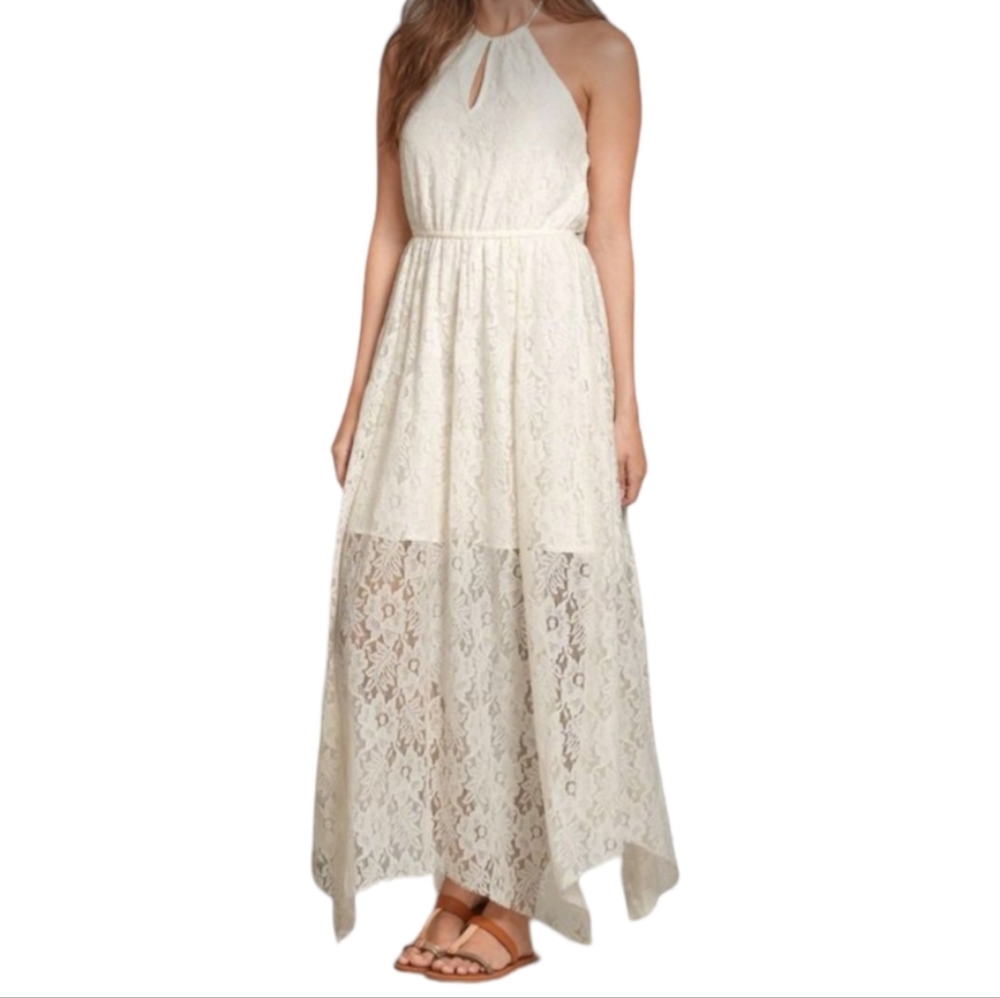 Abercrombie & Fitch Beige Exclusive Decoration Floral Lace Dress